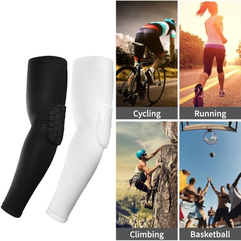 Elbow Pads, Basketball Shooter Sleeves, Collision Avoidance Hex Padded Arm Sleeves for Volleyball Football Baseball Cycling (White-M 2 Sleeves) in Saudi Arabia