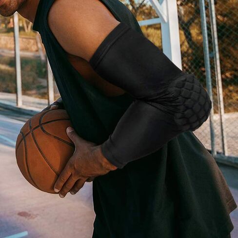 Elbow Pads, Basketball Shooter Sleeves, Collision Avoidance Hex Padded Arm Sleeves for Volleyball Football Baseball Cycling (White-M 2 Sleeves) in Saudi Arabia