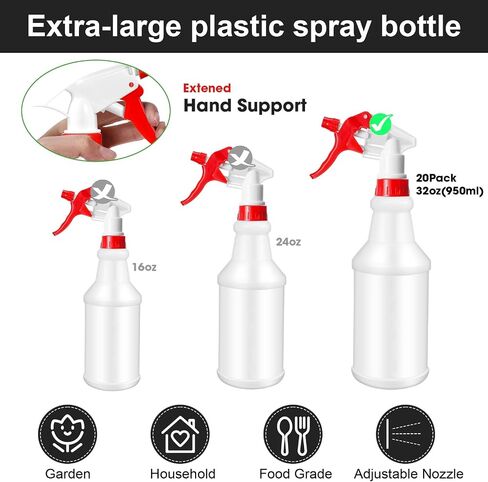 Rtteri 20 Pack 32oz Plastic Spray Bottles for Cleaning Solutions, Empty Spray Bottles Bulk, Adjustable Leak Proof Sprayer Bottles with Label for Plants Pet BBQ Home Kitchen (Multicolor) in Saudi Arabia