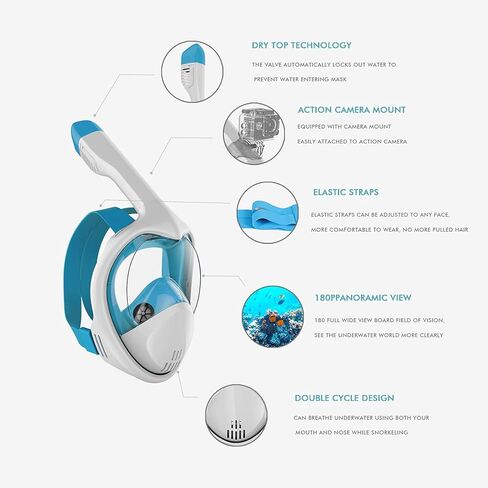 Full Face Snorkel Mask, Snorkeling Mask Full Face for Adults,180°Panoramic View Snorkeling Mask with Detachable Camera Mount,Safe Breathing Anti-Fog Anti-Leak Diving Mask for Adults in Saudi Arabia