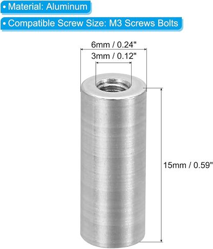 PATIKIL M3 Aluminum Spacers, 6 Pcs Metal Spacer Aluminum 3mm ID x 6mm OD x 25mm L Threaded Spacer Screw Standoff Round for RC Car Drones Motherboard, Silvery in Saudi Arabia