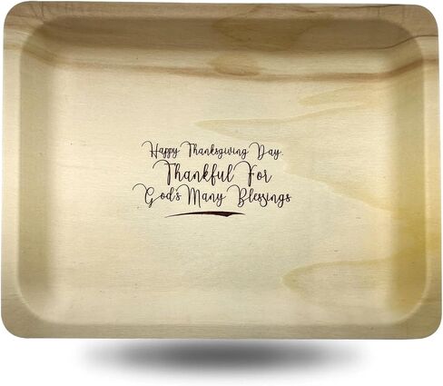 Perfect Stix 10" Disposable Wooden Plate with Happy Thanksgiving Print - Pack of 25ct in Kuwait