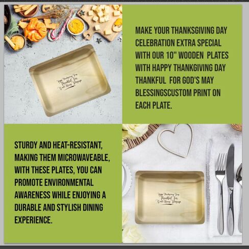 Perfect Stix 10" Disposable Wooden Plate with Happy Thanksgiving Print - Pack of 25ct in Kuwait