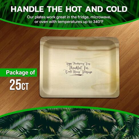 Perfect Stix 10" Disposable Wooden Plate with Happy Thanksgiving Print - Pack of 25ct in Kuwait