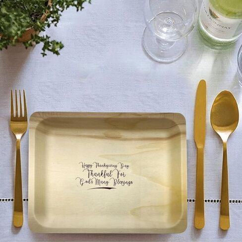 Perfect Stix 10" Disposable Wooden Plate with Happy Thanksgiving Print - Pack of 25ct in Kuwait