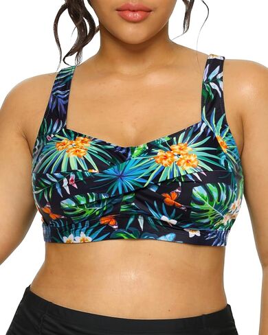 Daci Women Plus Size Push up Bikini Top Only Full Coverage Swimsuit Tops Twist Front Longline Bathing Suit Bra for Large Bust in Kuwait