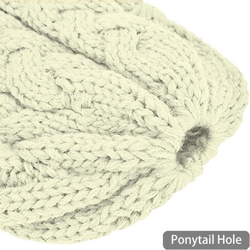 Rosoz Ponytail Beanie for Women,Winter Warm Beanie Tail Soft Stretch Cable Knit Messy High Bun Hat in Kuwait