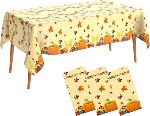 Thanksgiving Tablecloth Disposable Rectangle 2 Pack Plastic Fall Tablecloth Autumn Pumpkin Tablecloth 54 x 108 Inch Thanksgiving Table Cover for Dinner Kitchen Picnic Thanksgiving Party Decorations in Saudi Arabia