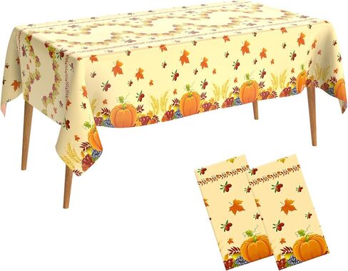 Thanksgiving Tablecloth Disposable Rectangle 2 Pack Plastic Fall Tablecloth Autumn Pumpkin Tablecloth 54 x 108 Inch Thanksgiving Table Cover for Dinner Kitchen Picnic Thanksgiving Party Decorations in Saudi Arabia