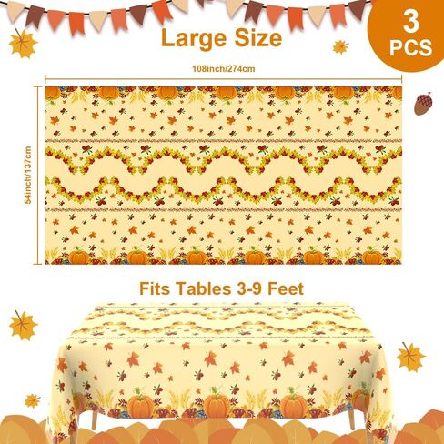 Thanksgiving Tablecloth Disposable Rectangle 2 Pack Plastic Fall Tablecloth Autumn Pumpkin Tablecloth 54 x 108 Inch Thanksgiving Table Cover for Dinner Kitchen Picnic Thanksgiving Party Decorations in Saudi Arabia