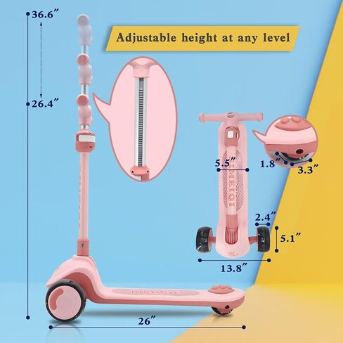Kids Scooter 3 Wheels Scooter with Lights Up Wheels & Deck Extral Wide Wheels Adjustable Height at Any Height for Children Ages 3-12 Years Sturdy Lean to Steer in Saudi Arabia