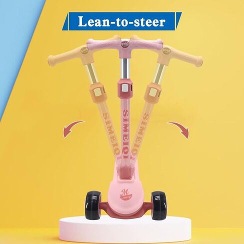 Kids Scooter 3 Wheels Scooter with Lights Up Wheels & Deck Extral Wide Wheels Adjustable Height at Any Height for Children Ages 3-12 Years Sturdy Lean to Steer in Saudi Arabia