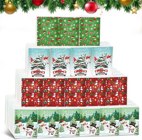 Cholemy 80 Pack Christmas Facial Tissues Small Pocket Tissues Packs 2 Ply Portable Tissue Packs Disposable Tissues Individual Tissue Packs for Guests Xmas Stocking Stuffers Merry Christmas Let It Snow in Saudi Arabia