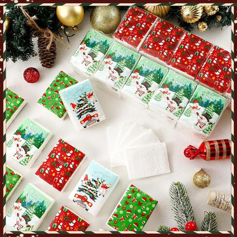 Cholemy 80 Pack Christmas Facial Tissues Small Pocket Tissues Packs 2 Ply Portable Tissue Packs Disposable Tissues Individual Tissue Packs for Guests Xmas Stocking Stuffers Merry Christmas Let It Snow in Saudi Arabia