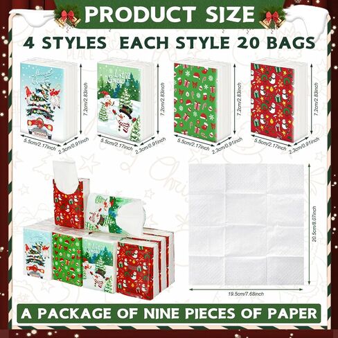 Cholemy 80 Pack Christmas Facial Tissues Small Pocket Tissues Packs 2 Ply Portable Tissue Packs Disposable Tissues Individual Tissue Packs for Guests Xmas Stocking Stuffers Merry Christmas Let It Snow in Saudi Arabia