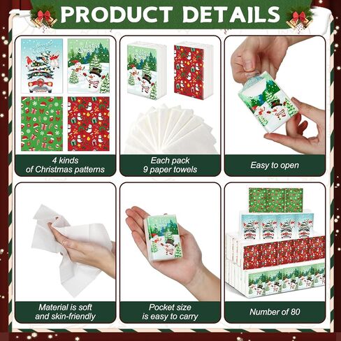 Cholemy 80 Pack Christmas Facial Tissues Small Pocket Tissues Packs 2 Ply Portable Tissue Packs Disposable Tissues Individual Tissue Packs for Guests Xmas Stocking Stuffers Merry Christmas Let It Snow in Saudi Arabia