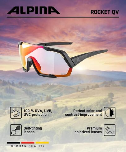 ALPINA Mirrored, Polarized & Photochromatic Cycling Glasses For Men & Women, 100% UV Protection, ROCKET QV in Saudi Arabia