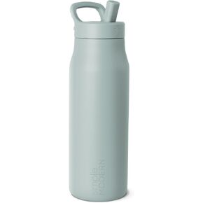 Simple Modern Water Bottle with Push Button Straw Lid | Ceramic-Lined Insulated Stainless Steel | Travel Water Bottles for Gym & Sports | Leak Proof | Mesa Signature Collection | 34oz, Almond Birch