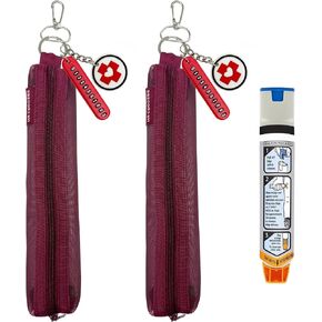 2 Packs Mini Red Mesh Epi Pens Carrying Case - Convenient Travel Case for Allergy and Diabetes EpiPen Carrier - Fits Put in 1 Epi Pens (Including Number Tag & MED Logo Charm)