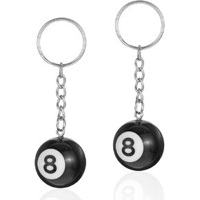 2 PCS 8 Ball Keychain Billiards Ball Keyring Creative Number 8 Billiard Automobile Keychains Key Chains for Key Accessories, Billiards Lover, Sports Souvenirs Practical Accessories Gift, 1in