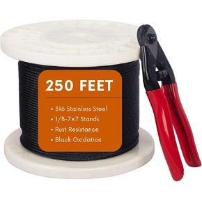 500ft 1/8" Black Wire Rope Cable, T316 Stainless Steel Marine Grade for Cable Railing, Stairs and Fences -Flexible 7 x 7 Strands Construction in Kuwait