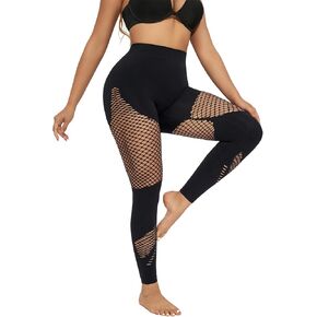 Women's Fishnet Seamless Tights High Waisted Tummy Control Workout Leggings Pants