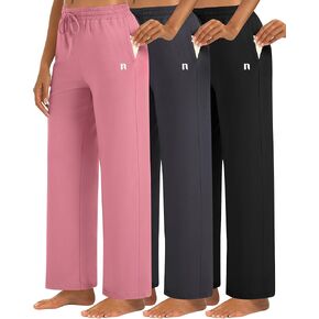 Neer 3 Pack Women's Wide Leg Palazzo Pants, Lounge High Waisted Pants Casual Pajama Bottoms Trouser with Drawstring Pockets in Kuwait