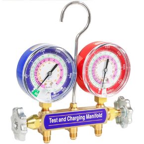 Fit for Refrigerant Type R-22, R-404A, R-410A 42001 Charging Manifold and Test, A/C Manifold Gauge, with 3-1/8" Gauge, 2 Valve
