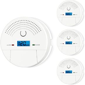4-Pack, 2-in-1 Smoke and Carbon Monoxide Detector Combo with 10 Year Product Life, Battery Operated CO & Smoke Alarm Carbon Monoxide Detectors with LCD Display for Home, Easy to Install