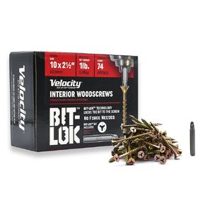 Velocity 3 1/2" Interior Wood Screws (Size #10) - BIT-LOK Technology Zero Force to Install Construction Screws, Zinc & Yellow Coating Furniture Screws, Wood Repair Kit with Bit-Lok Drive Bit, 1 LB Box
