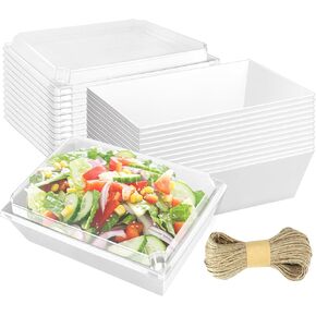 12 Pack 8 x 6 Inch Disposable Paper Charcuterie Boxes with Clear Lids Bakery Supplies Paper Disposable Food Containers for Sandwich, Cookie, Pastry, Cake Slice(White)