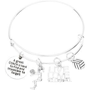Sportybella Volleyball Coach Charm Bangle Bracelet, Volleyball Jewelry for Women -Volleyball Gifts for Coaches