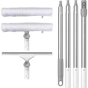 LJGG Squeegee Broom for Floor, 17" Rubber Squeegee with 51" Aluminum Alloy Pole for Bathroom Tile, Garage Concrete, Deck, Shower Glass, Window Cleaning, Squeegee Broom for Household Floor