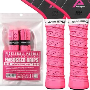 AMA Sport Pickleball Paddle Grip Tape - 2 Pack - Perforated Embossed Replacement Grip Wrap for Pickleball Racket-Moisture Wicking Tacky Surface - Anti-Slip Ridge-Pink