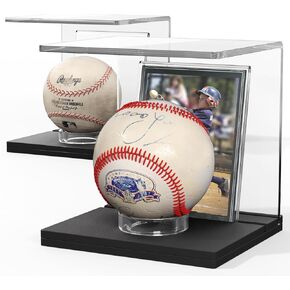 NIUBEE Baseball Display Case and Card Holder, Acrylic Baseball Case with Black Base, Suitable for Golf Ball,Softball,Tennis Ball (2-Pack)