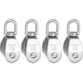 PATIKIL Double Pulley Block, 4pcs M15 304 Stainless Steel Wire Rope Lifting Crane Pulley Swivel Hook Hanging Pulley Wheel for Construction Warehouse Marine Industrial Home Use, Silver