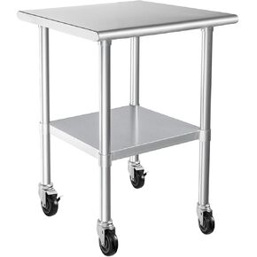 HARDURA Stainless Steel Commercial Table Prep & Work Table with Casters Heavy Duty Metal Table with Wheels NSF 430 24×12 Inches