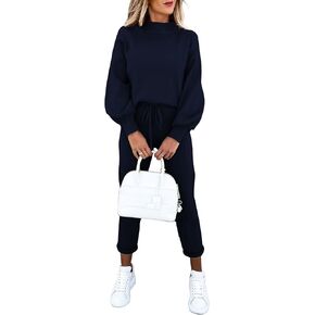 Women 2 Piece Outfits Knit Sweater Set Long Sleeve Pullover Sweatshirt Jogger Pants Sweatsuit