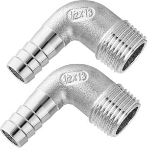 2pcs 1/2" Hose Barb to 1/2" Male NPT Fittings, 90 Degree Elbow Heavy-Duty Barbed Adapter, Corrosion-Resistant Stainless Steel Garden Hose Barb Fitting- Silver