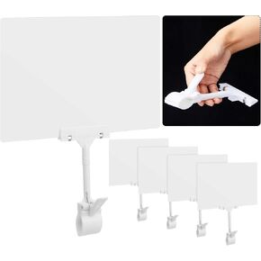Suzile 4 Pcs 11 x 7 Inch Acrylic Sign Holder with Clamp Clip on Double Head Swivel Sign Rotating Price Holder Display White Erasable Merchandise Sign Display Clip for Supermarket Business Store in Kuwait