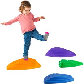 Hey! Play! Triangular Stepping Stones- Fun Triangles for Balance, Coordination and Exercise for Kids- Set of 6 (3 Small Stones and 3 Large Stones), Assorted, Normal (80-ES1704124)