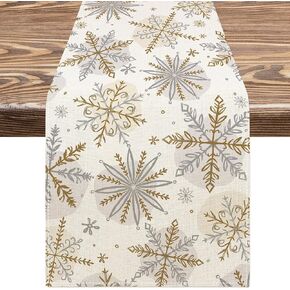 AnyDesign Christmas Winter Table Runner Gold Silver Snowflake Table Cover Snowflake Dining Table Decoration for Xmas Winter Home Indoor Outdoor Decor Party Table Setting Supplies, 13 x 72 Inch