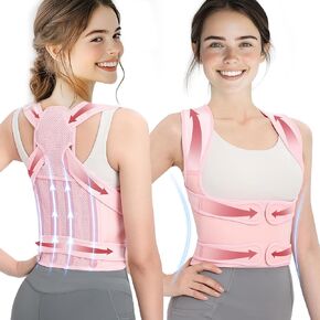 Back Brace Posture Corrector for Women, Adjustable Shoulder Straightener for Upper and Lower Back Pain Relief, Full Back Support Hunchback,Spine Corrector Pink- Medium