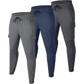 RPOVIG 3 Pack Men's Sweatpants with Pockets Men Cargo Joggers Athletic Gym Workout Lightweight Hiking Pants Sets