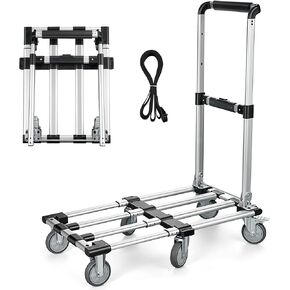 KEDSUM Dolly Cart with Wheels, 31 Inch Enlarge Base Moving Dolly, 13.8 LBS Lightweight Utility Folding Hand Truck with 6 Wheels, 360 LBS Foldable Dolly Load-Bearing for Moving, Warehouse, Office Use