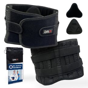 Dr. Arthritis Back Brace Support Belt, Medical Lower Lumbar Brace for Men & Women, Orthopedic Back Protector to Help Aid Back Discomfort, Sciatica, Herniated Disc, Scoliosis & More, Black, Medium