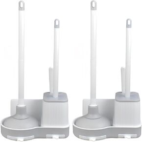 Toilet Brush and Plunger Set, Plunger and Brush Set, 3 in 1 Toilet Bowl Brush and Plunger Set for Bathroom Cleaning,Plungers for Bathroom Heavy Duty 2 Pack in Color White&Grey