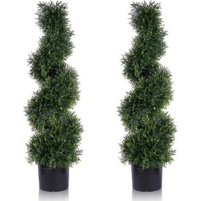 6FT Artificial Spiral Cypress Tree,Topiary Trees Artificial Outdoor-Indoor Outdoor Decor - Plastic Pots - Set of 2