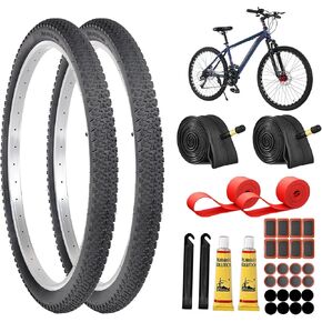 2 Pack 26" x 2.125" Mountain Bike Tire Set, 26 inch Foldable Puncture Resistant Bicycle Tire and Matching Inner Tube and Repair Tool Kit for Mountain Bike, Off-Road Bike