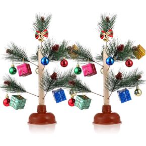 2 Sets Christmas Tree Plunger Funny Gag Gift Exchange White Elephant Presents Prank Funny Toilet Plunger Hilarious Xmas Decorations Ornament for Party Bathroom Kitchen